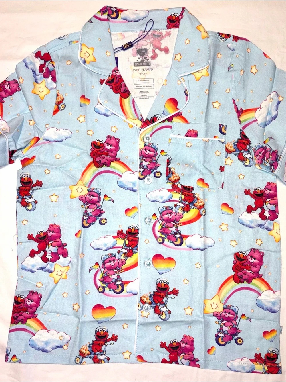 Posh Peanut X Care Bears X Sesame St Unisex Elmo P.J.’s with Dust bag sz 5/6 NWT